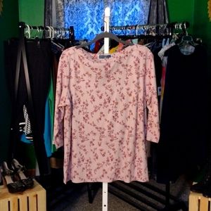 New, Karen Scott, burgundy flower print, size 0x shirt.